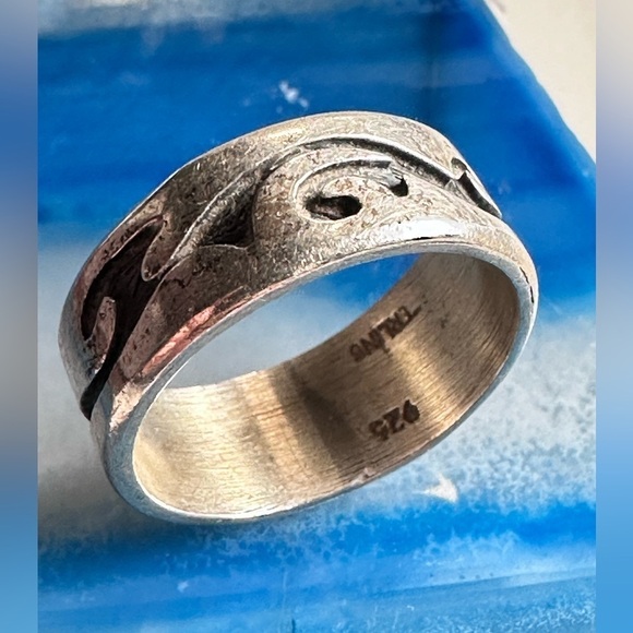 STERLING SILVER BAND RING ABSTRACT DESIGN WEDDING ENGAGEMENT 9’ 6.3g 4030 P - Picture 1 of 10